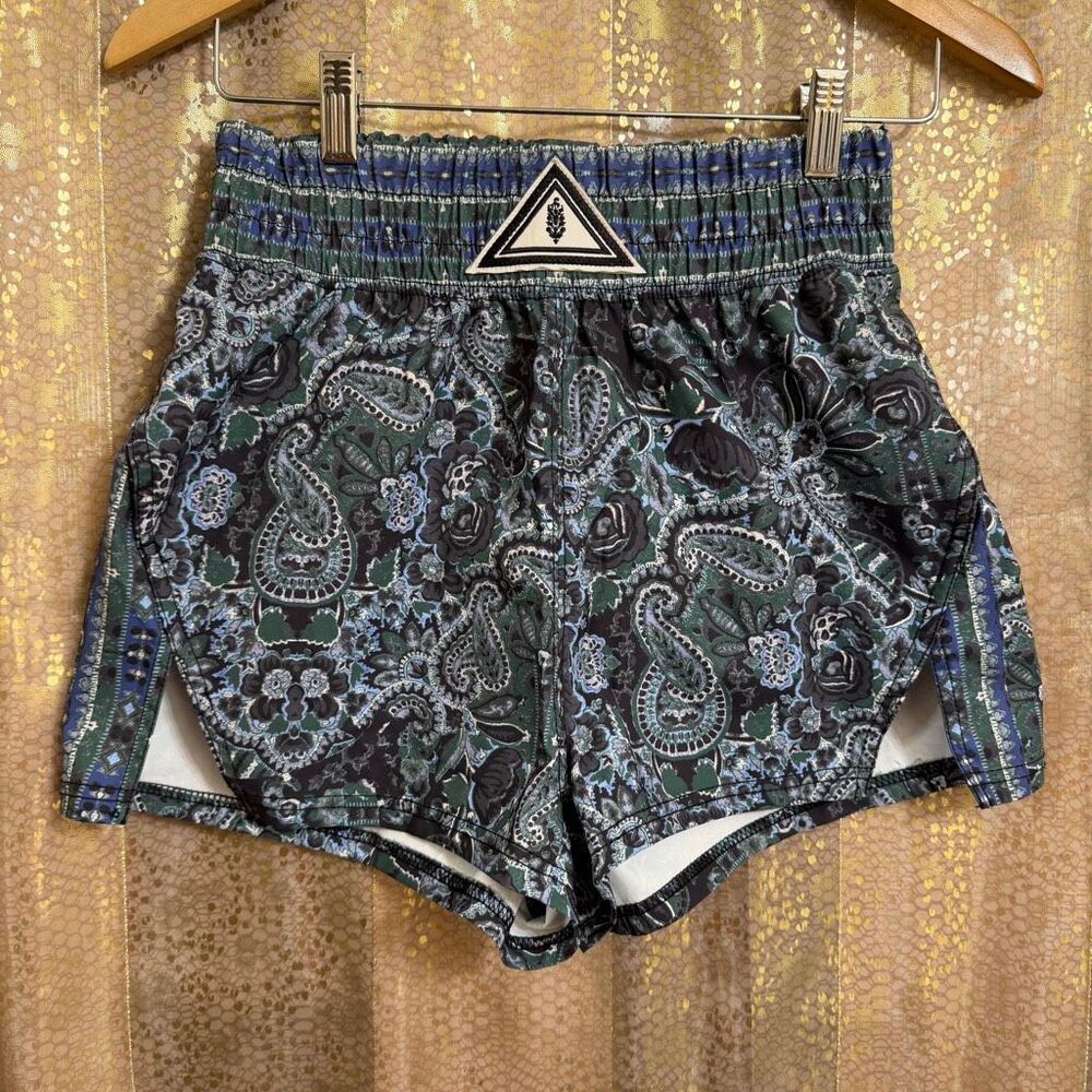 Free People Movement Next Round Printed Shorts Blue Green Paisley XS